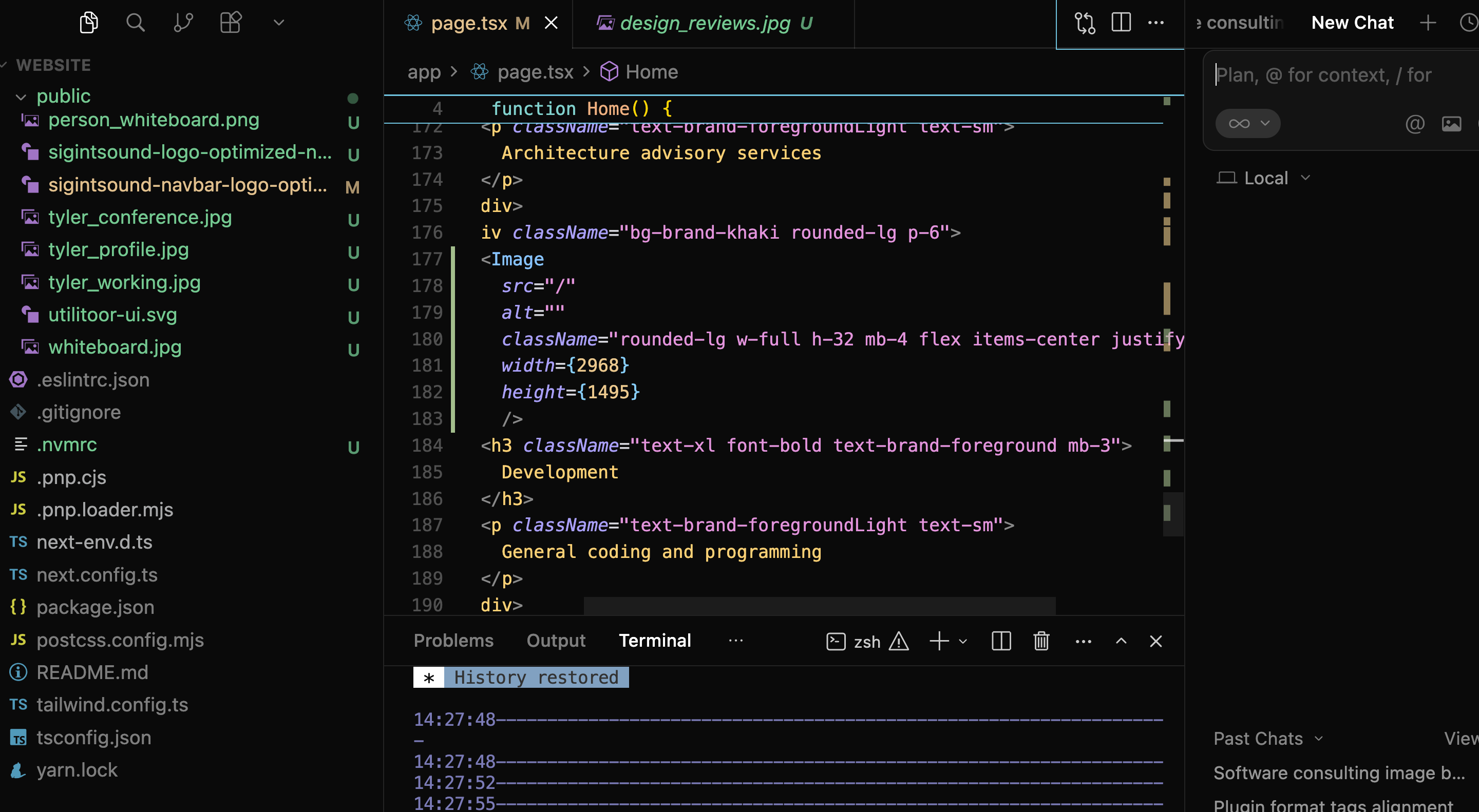 Screenshot of the code that runs this website